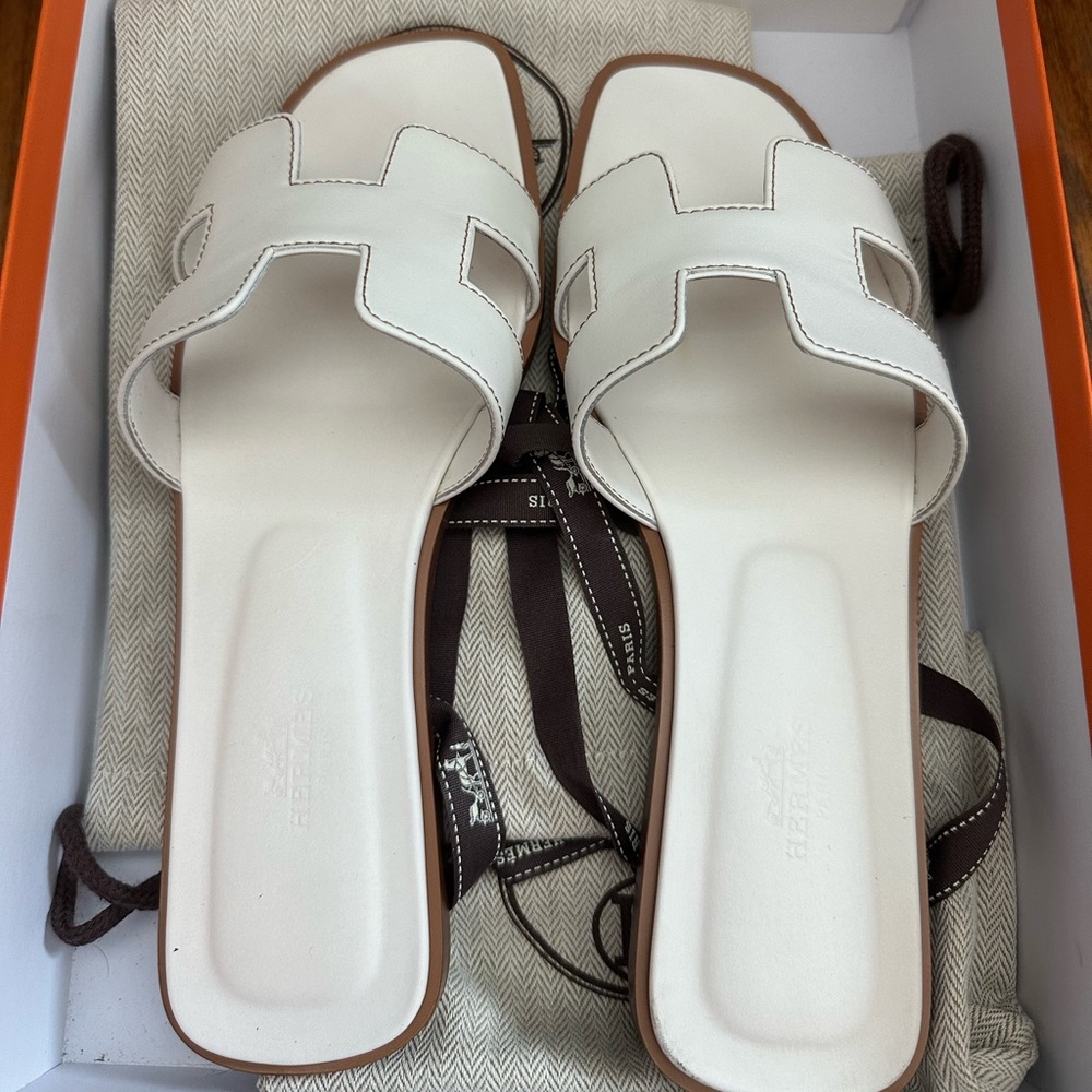 2024 White Hermes sandals